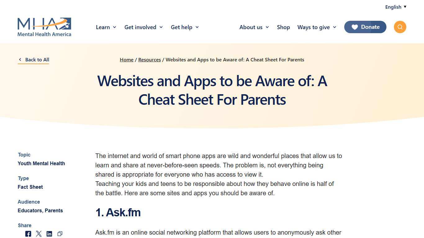 Websites and Apps to be Aware of: A Cheat Sheet For Parents | Mental Health America